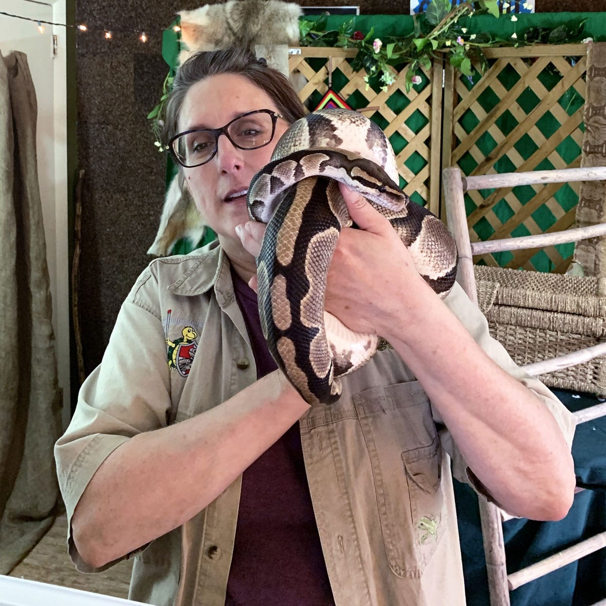 Valerie Garcia holding a python